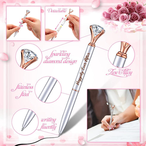 Yexiya Bridal Shower Gifts for guests Diamond Pens Wedding Rose Golden Crystal Ballpoint Pens Bling Happily Ever After Pens for Bridal Shower Brid...