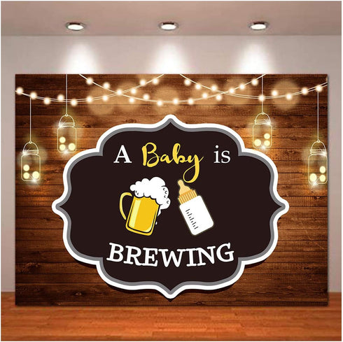 A Baby is Brewing Themed Photography Backdrop for Baby Shower Party Banner Decorations Vinyl Beer Bottle Rustic Wood Glitter Photo Background 5x3f...