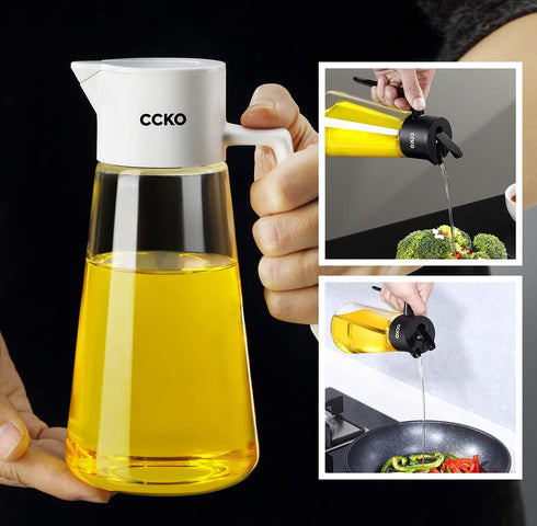 CCKO Glass Olive Oil Dispenser Bottle with Auto Flip Spout 19oz Olive Oil Bottle for Kitchen, No Drip Cooking Oil Dispenser for Soy Sauce, Syrup, ...