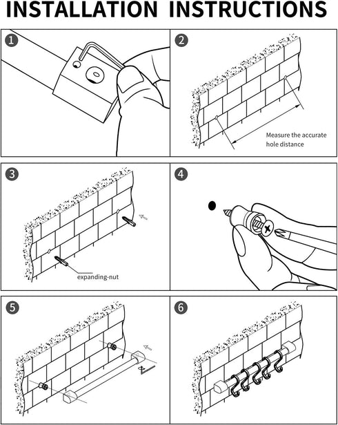 MIAOHUI Kitchen Rail with Hooks, Pan and Pot Hangers for Kitchen Wall Mount, Kitchen Utensil Rack with Removable S Hook, Aluminum (17.3inch_Black_...
