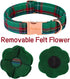 Unique style paws Dog Collar with Removable Felt Flower Tie Winter Christmas Green Plaid Pet Collar for Small Medium Large Girl Boy Dogs-M...