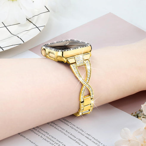 wipalor Dressy X Band for Gold Apple Watch Bands 40mm for Women with Bling Diamond Case, Metal Thin iWatch Bands for women, Designer Cute Band for...
