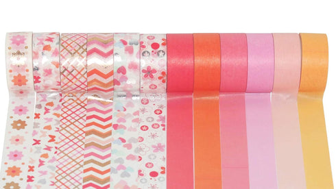 YUBBAEX 12 Rolls Pink Gold Washi Tape Set Masking Decorative Tapes (Pink Mix)...