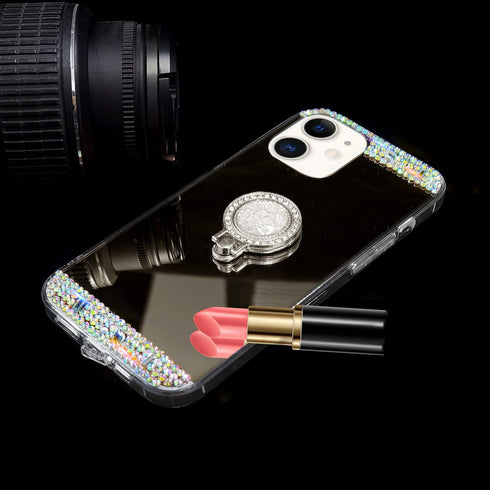 LUVI for iPhone 11 Diamond Glitter Case Mirror Makeup Cute for Girls Women Protective Cover with Bling Crystal Rhinestone Ring Holder Finger Grip ...