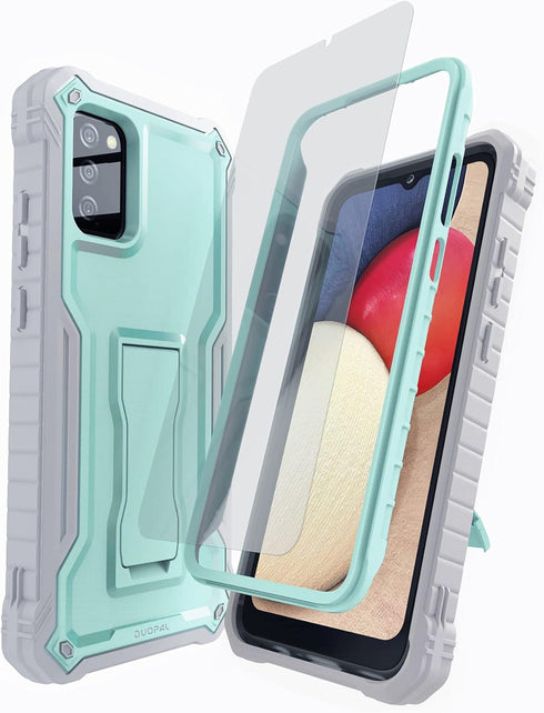 DUOPAL for Samsung Galaxy A02S Case, Military Grade Protection Dual Layer Shockproof Case with Tempered Glass HD Screen Protector and Kickstand Co...