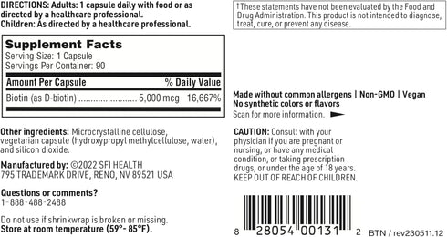 Klaire Labs Biotin 5000mcg - High Potency Biotin Supplement - Vitamin Involved in Skin & Hair Nutrition - Corn-Free, Small, Easy-to-Swallow Hypoal...