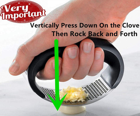 Garlic Press Rocker Stainless Steel, 3-in-1 Garlic Mincer+ Garlic Peeler Silicone+ Brush, Garlic Pounding Tool Mincer Masher Clove Mincing Crusher...
