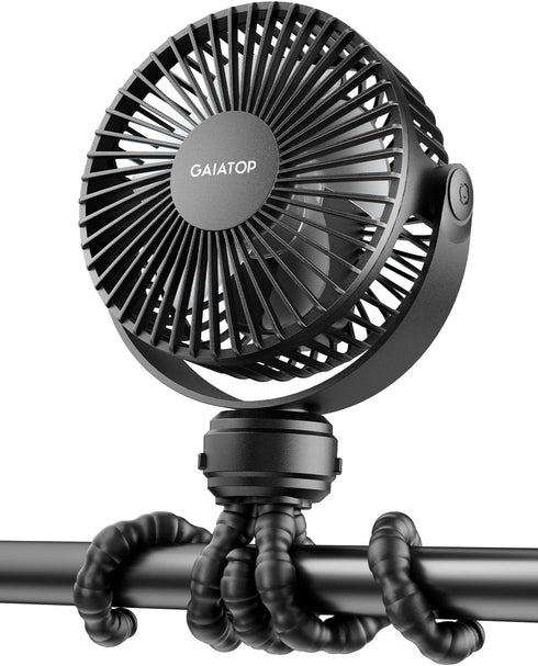 Gaiatop Mini Portable Stroller Fan, Battery Operated Small Clip on Fan, Detachable 3 Speed Rechargeable 360° Rotate Flexible Tripod Cooling Fan fo...