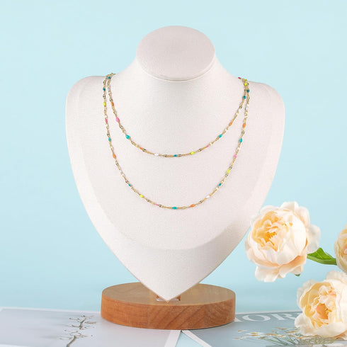 UMAOKANG 16.4ft/5m Gold Plated Stainless Steel Chains Bulk Mixed Color Enamel Bead Chain Spool for Jewelry Making with Jump Rings and Lobster Clas...