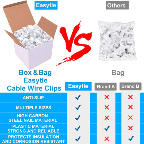 400 Pcs Cable Clips 4/6/8/10mm Nail in Cable Clips with Steel Ethernet Cable Clips Cable Wire Clips Cable Tacks Cable Nails Speaker Wire Clips Coa...