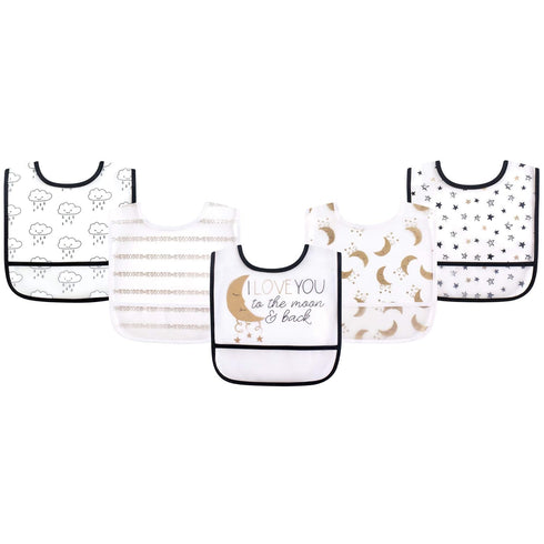 Yoga Sprout Waterproof Bibs, 5 Pack, Metallic Moon...