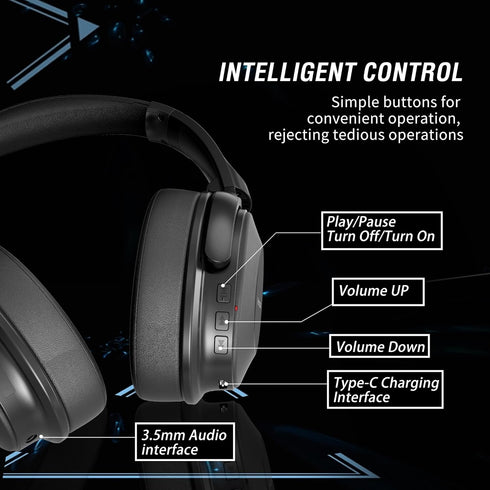 BH005 Over Ear Headphones,Wireless Bluetooth Head phones,HiFi Stereo Deep Bass,Foldable and Retractable Built-in Mic Hands Free Calls,for Iphone,I...
