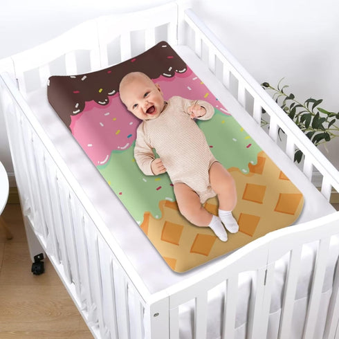Cute Ice Cream Print Changing Pad Covers for Girls Boys Ultra Soft Cozy Changing Table Sheet Fitted 32"X16" Changing Pad Covers Funny Food Print S...
