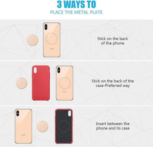 WixGear Mount Metal Plate with Adhesive for Magnetic Cradle-Less Mount -X4 Pack 2 Rectangle and 2 Round (Compatible with Magnetic mounts) (Gold)...