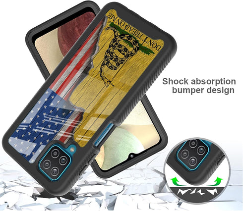 Compatible with Samsung Galaxy A12 Case Dont Tread On Me American Flag for Boys Men Full-Body Dual Layer Rugged Shockproof Bumper Heavy-Duty Prote...