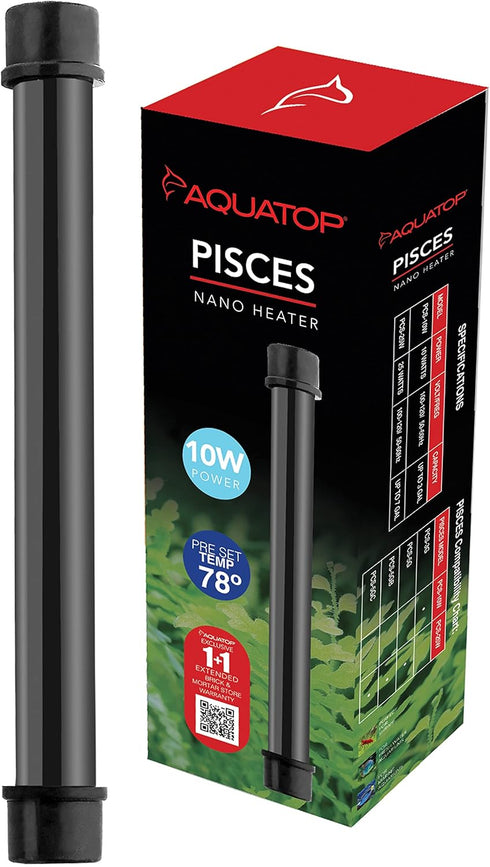 Aquatop 10W Pisces Nano Heater - Fully Submersible for Nano Fish Tanks Up to 3 Gallons, Preset 78F Electric Thermostat, Heat-Resistant Water Heate...