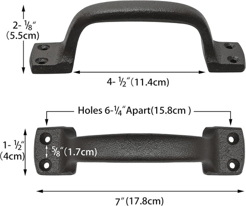 Barn Door Pulls Handles Heavy Solid Cast Iron Gate Handle, 7inch Metal Hardware for Sliding Barn Door Gate Fence Door Drawer Garage - Dark Brown 2...