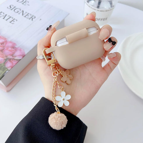 Cute Case for Airpods Pro 2nd/1st Generation Cover for Girl Women with Pom pom Flower Keychain & Cleaner Kit, Soft Silicone Protective Skin for Ai...
