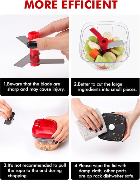 Manual Food Processor Vegetable Chopper, Geedel Pull Chopper with String, Food Chopper Vegetable Cutter for Veggies, Fruits, Salad, Onion, Nuts, H...