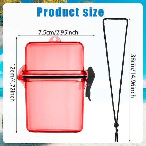 Outus 3 Pieces Waterproof Case ID Card Holder with Floating Sports Case Locker with Hanging Ring and Rope (Clear Blue Red,4.72 x 2.95 x 1.57 Inch)...