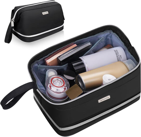Travel Toiletry Bag for Men Women - Double Layer Waterproof Cosmetic Bag with Wet Dry Separation, Portable Shaving Dopp Kit Bathroom Hygiene Bags,...
