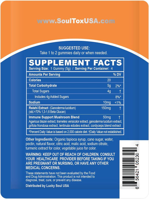 Soultox Immunity Reishi Beta Glucan Gummies - Elevate Your Immunity Naturally - Vegan Formula with Potent Mushroom Blend for Robust Health - Natur...