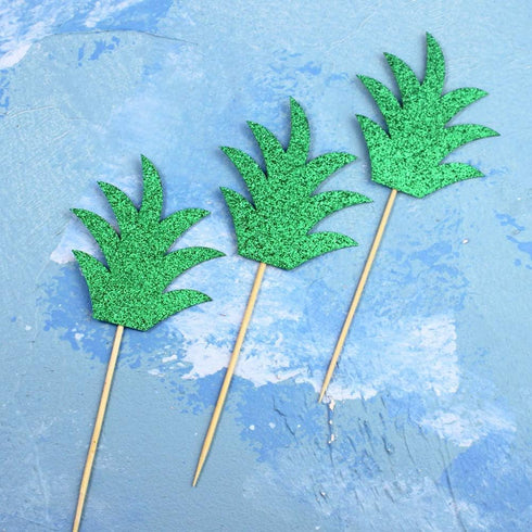 30pcs Pineapple Leaf Cake Toppers Cupcake Toppers Fruit Picks for Wedding Birthday Party Decor...