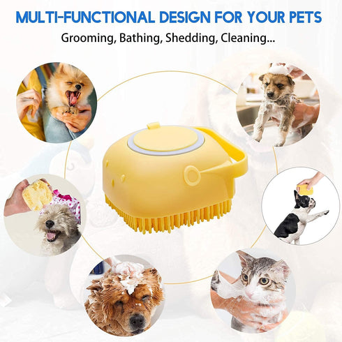 Dropshipping Soft Safe Silicone Pet Bathroom Massage Cleaning Grooming Tools Dog Cat Bath Brush with Shampoo Box (Yellow), Small...