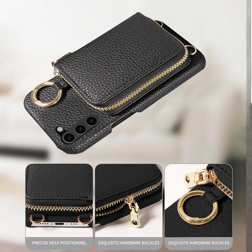 Furiet Wallet Case for Samsung Galaxy S23 Plus S23+ 5G with Shoulder Strap Ring Buckle, Zipper Flip Organ Purse, Card Holder Stand Cell Phone Cove...