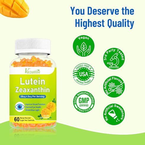 Eye Vitamins Lutein & Zeaxanthin Gummies, Sugar Free Eye Health Supplements with Bilberry, Astaxanthin - Support Blue Light, Visual Function and M...
