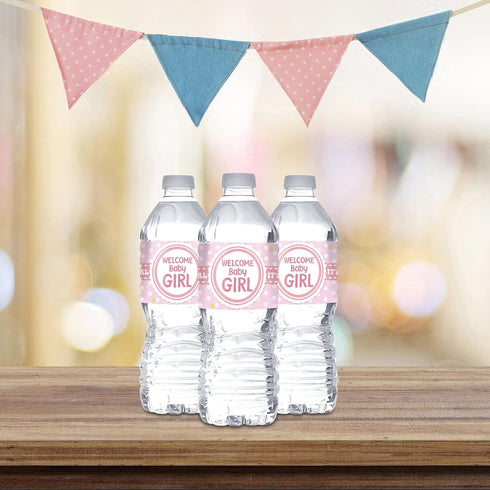 MonMon & Craft Welcome Baby Girl Water Bottle Stickers / Gender Reveal Bottle Wrappers / It's a Girl Water Labels Supplies / Baby Shower Decoratio...