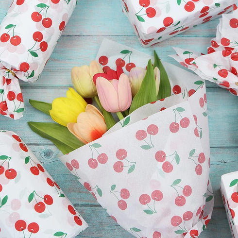 60 Sheet Cherry Tissue Paper for Gift Wrapping, 28 * 20 Inch Cherries Summer Fruit Design Bulk Tissue Paper for Birthday Christmas Gift Packing Pa...