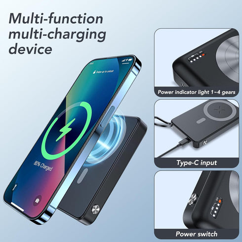 HUOTO Magnetic Power Bank,10000mAh Wireless Portable Charger USB C Cords Battery Pack Fast Charging for Phones, 22.5W PD Fast Charging Battery Pac...