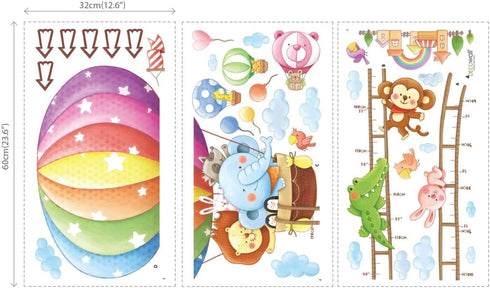 DECOWALL BS-1606 Animal Hot Air Balloon Height Growth Chart Kids Wall Stickers Wall Decals Peel and Stick Removable Wall Stickers for Kids Nursery...
