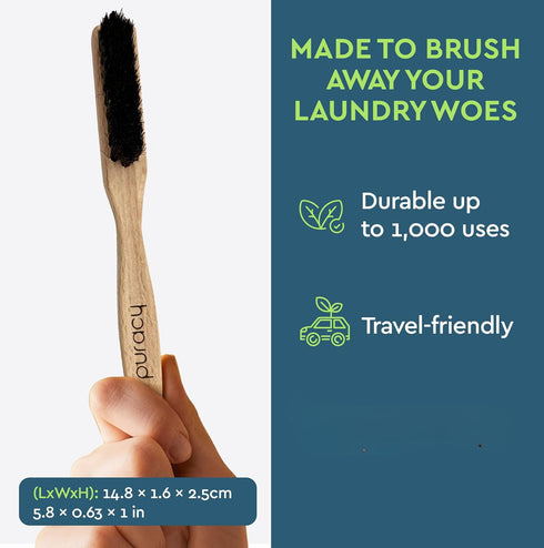 Puracy Laundry Stain Remover Brush for Tough, Deep, and Aged Clothing Stains, with Genuine Horsehair Bristles for Safe and Effective Stain and Odo...