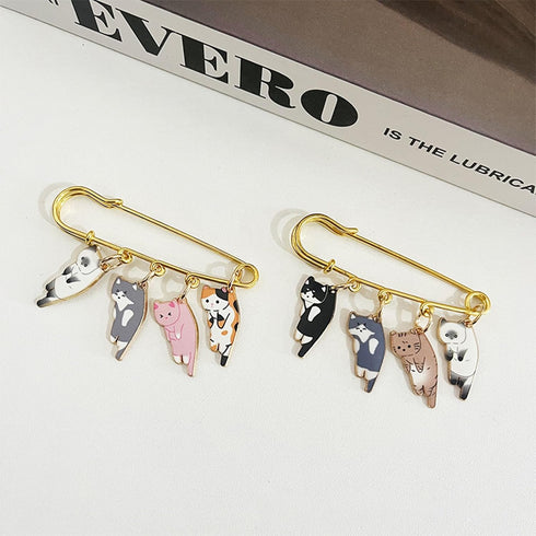 Lovely Cat Charms Gold-Tone Safety Pins - Calico, Ginger, Siamese Cat Dangle Accessory Brooch Pin for Cat Lover Gift...