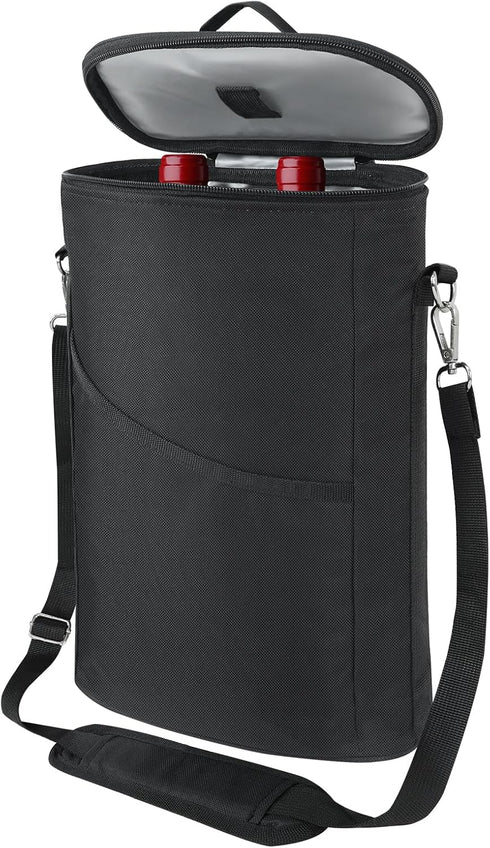 2 Bottle Wine Cooler Bag, Leakproof Insulated Padded Wine Gift Tote Carrier with Handle and Adjustable Shoulder Strap, for Travel, Wine Tasting, P...
