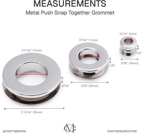CRAFTMEMORE Metal Push Snap Together Grommet Snap Rings Eyelet O-Rings Purse Loop Easy Installation Pack of 10 (5mm (3/16"), Silver)...