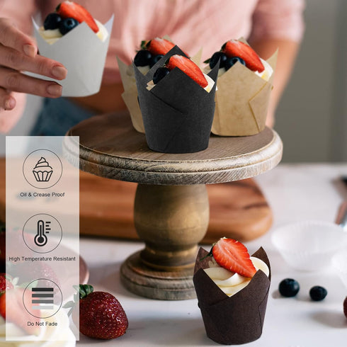 Ruisita 200 Pieces Mini Tulip Baking Cups Greaseproof Cupcake Muffin Liners Muffin Cases Wrappers for Wedding Birthday Party Baby Shower,Brown,Whi...