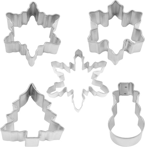 R&M International Mini Snowfall Cookie Cutters, Snowman, Tree, 3 Snowflakes, 5-Piece Set...