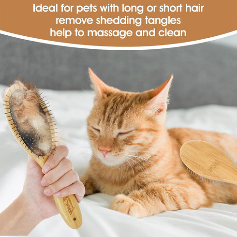 Dog Pin Brush, Airbag Grooming Wooden Comb Pet 20mm Stainless Steel Round Pin Slicker Brush with Bamboo Handle for Removing Shedding Tangles Dead ...