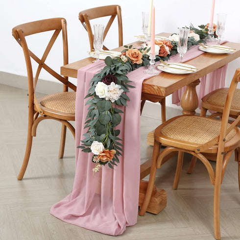 Dusty Rose Chiffon Table Runner 27x120 Inches Long Romantic Soft Runners Elegant Sheer Fabric for Bridal Party Table Decorations...