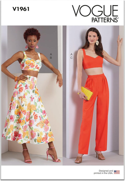 Vogue Misses' Lined Bra Top, Flared Skirt and Pants Sewing Pattern Packet, Design Code V1961, Sizes 14-16-18-20-22...
