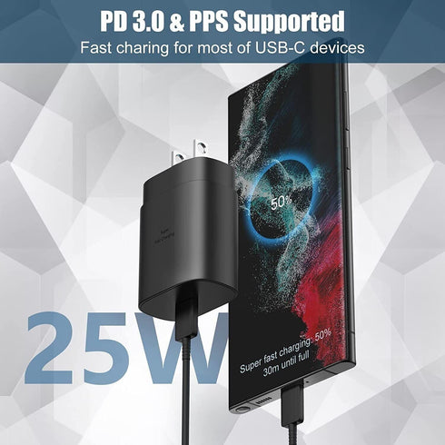 Type C Charger, 25W USB-C PD Fast Charging with 6ft Android Phone Charging Cable Compatible with Samsung Galaxy S24/S23 Ultra/S23/S23+/S22/S22 S21...