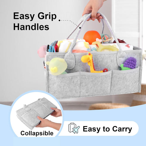 PHILORN Diaper Caddy Organizer, Extended 15-inch Baby Diaper Caddy with Dividers, Car Diaper Caddy, Diaper Caddy for Changing Table, Felt Diaper C...