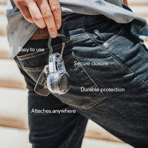 Small Clip-On Holder Carabiner designed to fit a U Mini Speaker, Portable, Travel-Friendly, Clear, Water Resistant, Durable, Speaker not included...