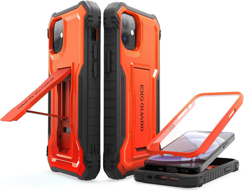 ExoGuard Compatible with iPhone 12 Mini Case, Rubber Shockproof Full-Body Cover Case Built-in Screen Protector with Kickstand for iPhone 12 Mini 5...