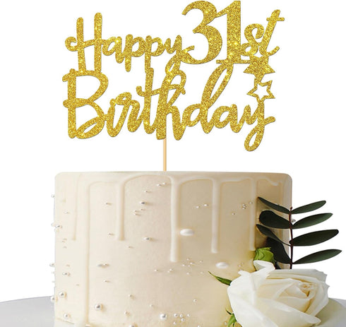 Gold Glitter Happy 31st Birthday Cake Topper - 31 Sign Cake Topper - Cheers to 31 Years Party Supplies - 31st Birthday Party Decoration...
