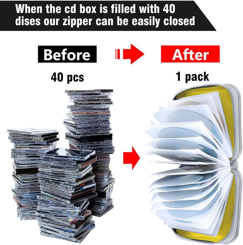 CD Case, 40 Capacity CD/DVD Case Holders Wallet Hard Plastic DVD Disc Cases Storage Binder for Car Home Office Travel (Yellow)...