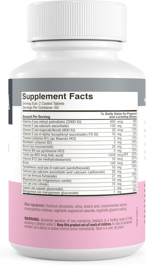 FREEDA Mini Prenatal Vitamin - Kosher Prenatals -Tiny Easy to Swallow Tablets - Prenatal Vitamins with Iron, Prenatal Folic Acid/Folate, Vitamin D...